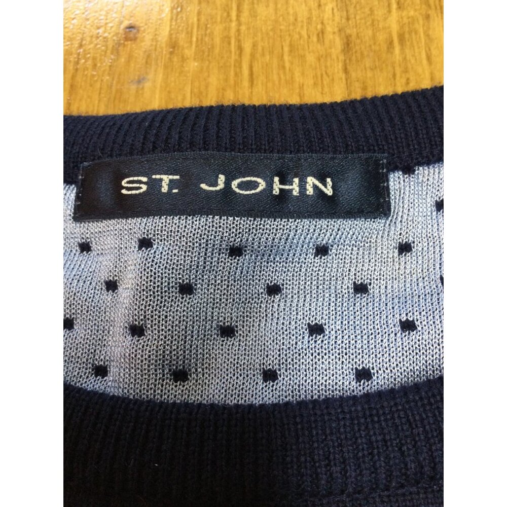 St John Womens Sleeveless Knit Sweater Top Size S Navy Polka Dot Made In USA - Picture 4 of 9